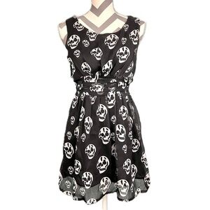 Snow Traffic Skull Pattern Skater Dress - Size S